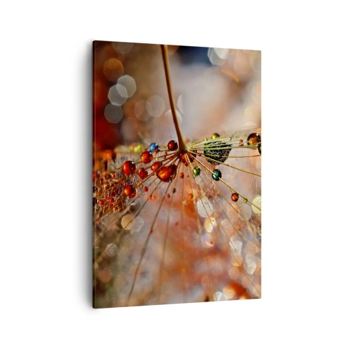 Cuadro sobre lienzo - Impresión de Imagen - Fotografía macro de una gota de agua sobre una planta delicada. - 50x70cm - En una tela de araña - Decoración de pared moderna para salón y dormitorio ARTTOR