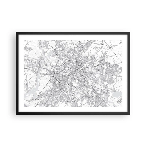 Póster en marco negro - Mapa detallado de la ciudad en blanco y negro - 70x50cm - Flor de Berlín - Decoración de pared moderna para salón y dormitorio ARTTOR
