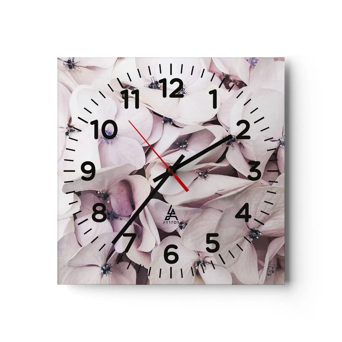 Reloj de pared - Reloj de vidrio - En un torrente de flores - 40x40 cm
