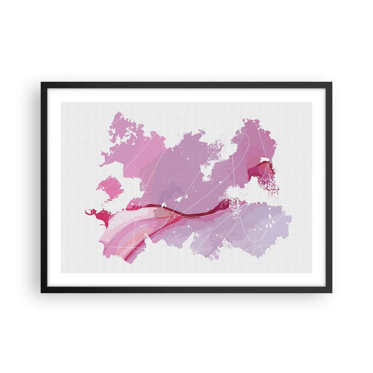 Póster en marco negro - Mapa del mundo abstracto en tonos rosa - 70x50cm - Mapa de un mundo rosa - Decoración de pared moderna para salón y dormitorio ARTTOR