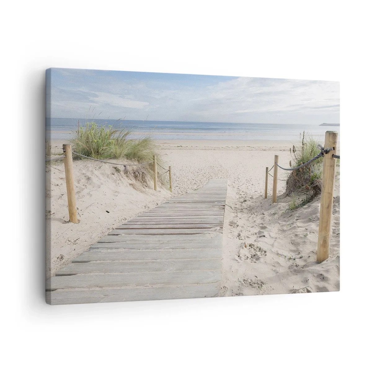 Cuadro sobre lienzo - Impresión de Imagen - Un camino de tablones que conduce a una playa de arena. - 70x50cm - Hasta el horizonte - Decoración de pared moderna para salón y dormitorio ARTTOR