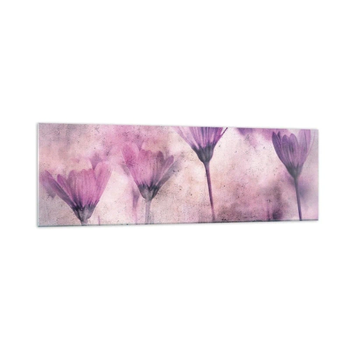 Cuadro sobre vidrio - Impresiones sobre Vidrio - Delicadas flores en tonos morados sobre un fondo claro. - 160x50cm - Sueño de flores - Decoración de pared moderna para salón y dormitorio ARTTOR