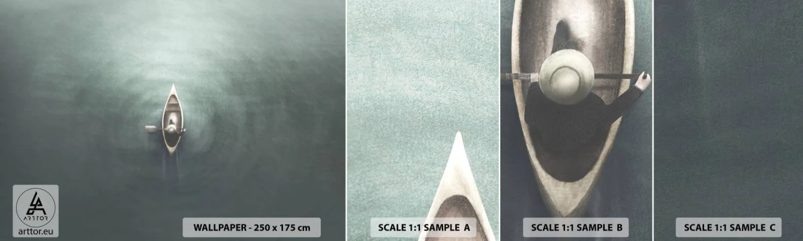 Muestra de fotomural autoadhesivo Deluxe Sticker - A través de un lago iluminado por la luna - Calma, Lago, Kayac - 100x30 cm