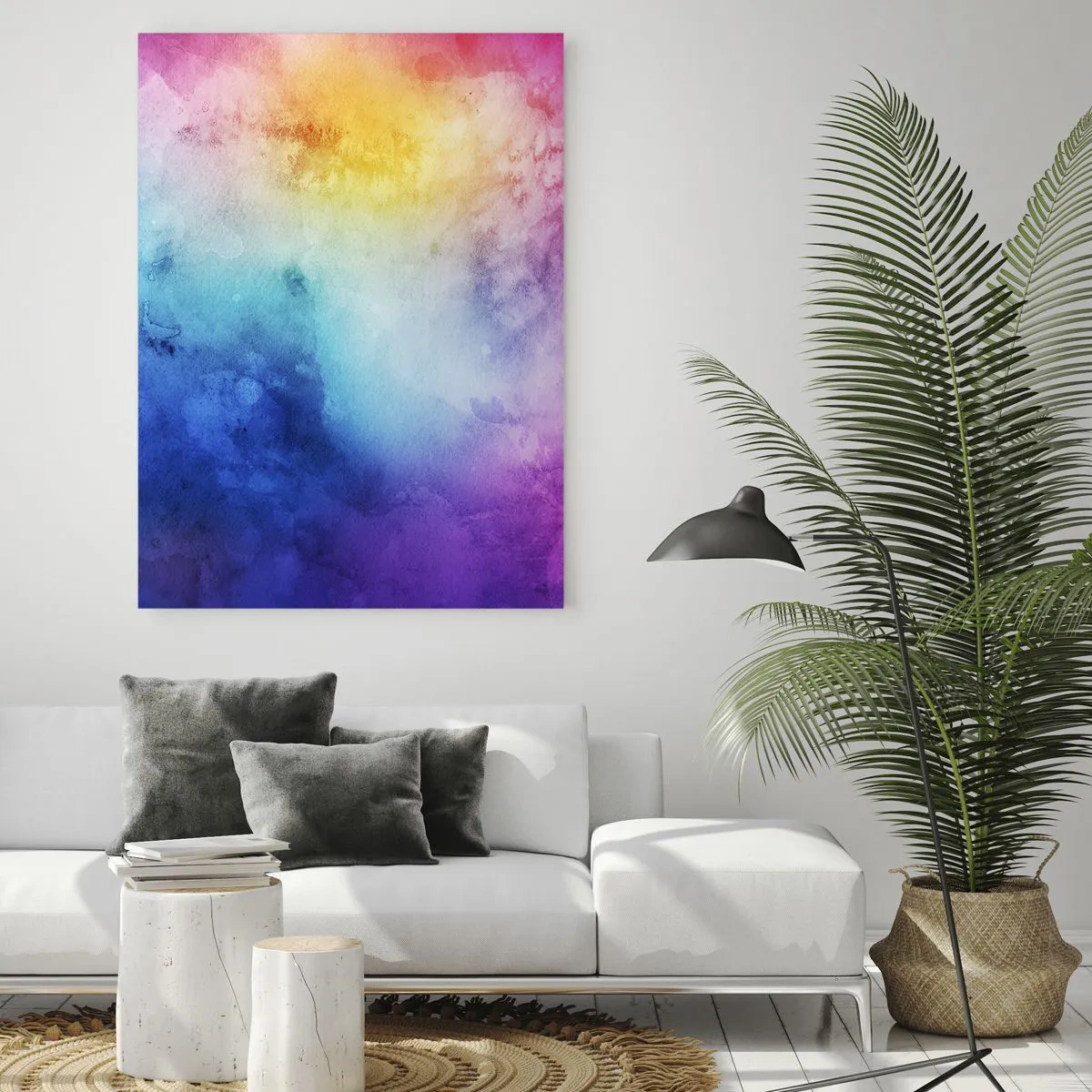 Cuadro sobre vidrio - Impresiones sobre Vidrio - Una composición abstracta en tonos pastel de rosa y azul. - 70x100cm - Casi en el séptimo cielo - Decoración de pared moderna para salón y dormitorio ARTTOR