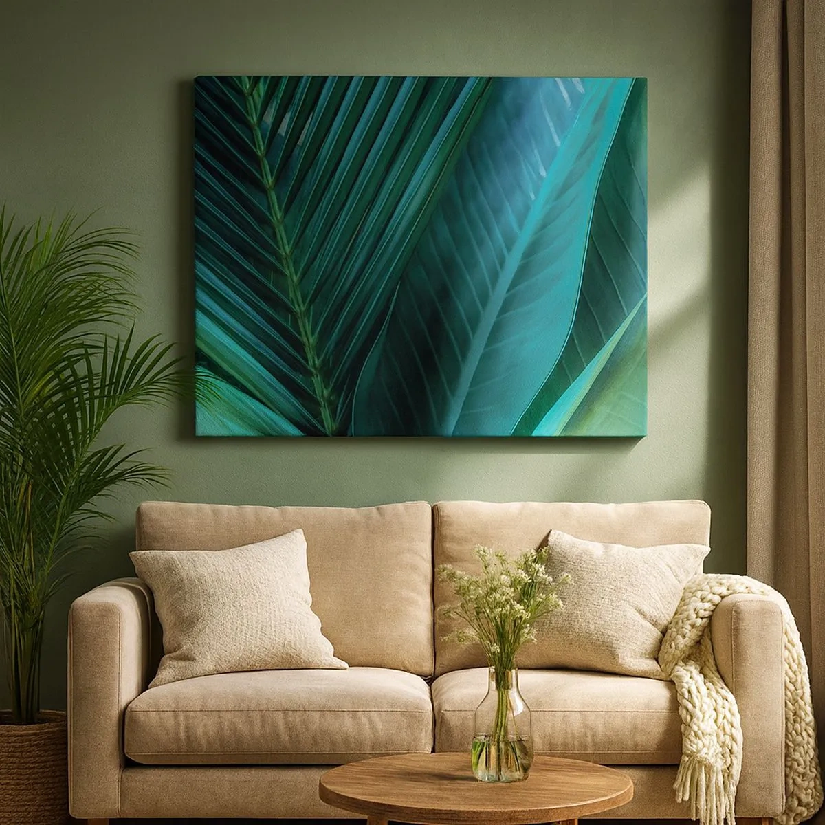 Cuadro sobre lienzo - Impresión de Imagen - Primer plano de hojas verdes tropicales - 70x50cm - Anatomía del verde - Decoración de pared moderna para salón y dormitorio ARTTOR