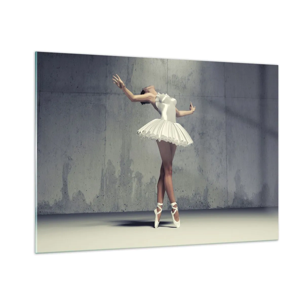 Cuadro sobre vidrio - Impresiones sobre Vidrio - Una bailarina con un vestido blanco frente a una pared sin rematar - 100x70cm - Ligero como un pájaro - Decoración de pared moderna para salón y dormitorio ARTTOR