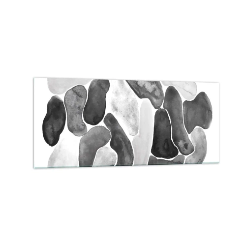 Cuadro sobre vidrio - Impresiones sobre Vidrio - Abstracción en blanco y negro con manchas irregulares sobre un fondo blanco. - 120x50cm - Abstracción pétrea - Decoración de pared moderna para salón y dormitorio ARTTOR