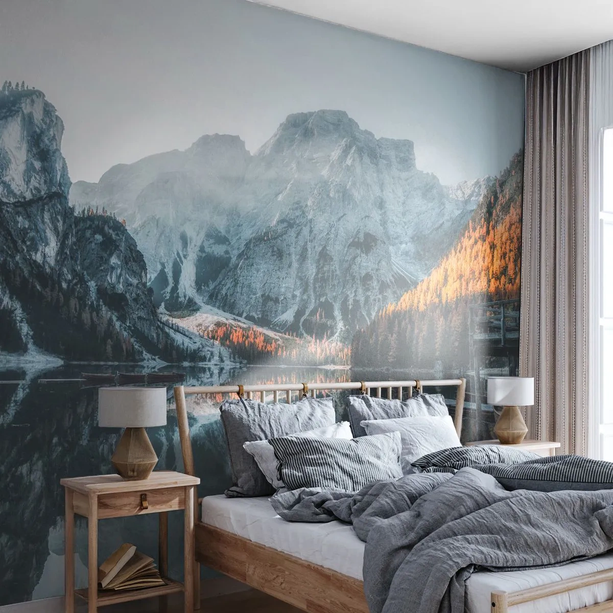 Fotomural Premium Canvas - Paisaje en el espejo - Paisaje, Montañas, Lago - 350x256 cm