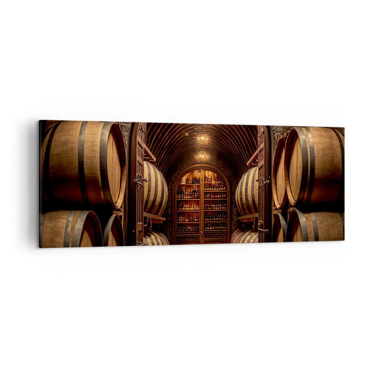 Cuadro sobre lienzo - Impresión de Imagen - Bodega con barriles de madera y estantes para vinos. - 140x50cm - Sótano atmosférico - Decoración de pared moderna para salón y dormitorio ARTTOR