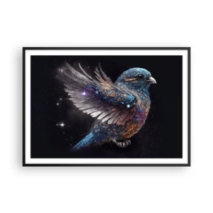 Póster en marco negro - Un gorrión de estilo espacial con brillo de diamante. - 100x70cm - Gorrión de diamante - Decoración de pared moderna para salón y dormitorio ARTTOR