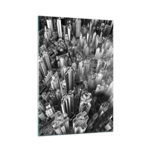 Cuadro sobre vidrio - Impresiones sobre Vidrio - Vista aérea de la ciudad en blanco y negro - 50x70cm - Cada vez más alto - Decoración de pared moderna para salón y dormitorio ARTTOR
