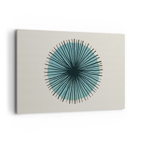 Cuadro sobre lienzo - Impresión de Imagen - Forma circular abstracta con rayos azules - 120x80cm - Radiante en azul - Decoración de pared moderna para salón y dormitorio ARTTOR
