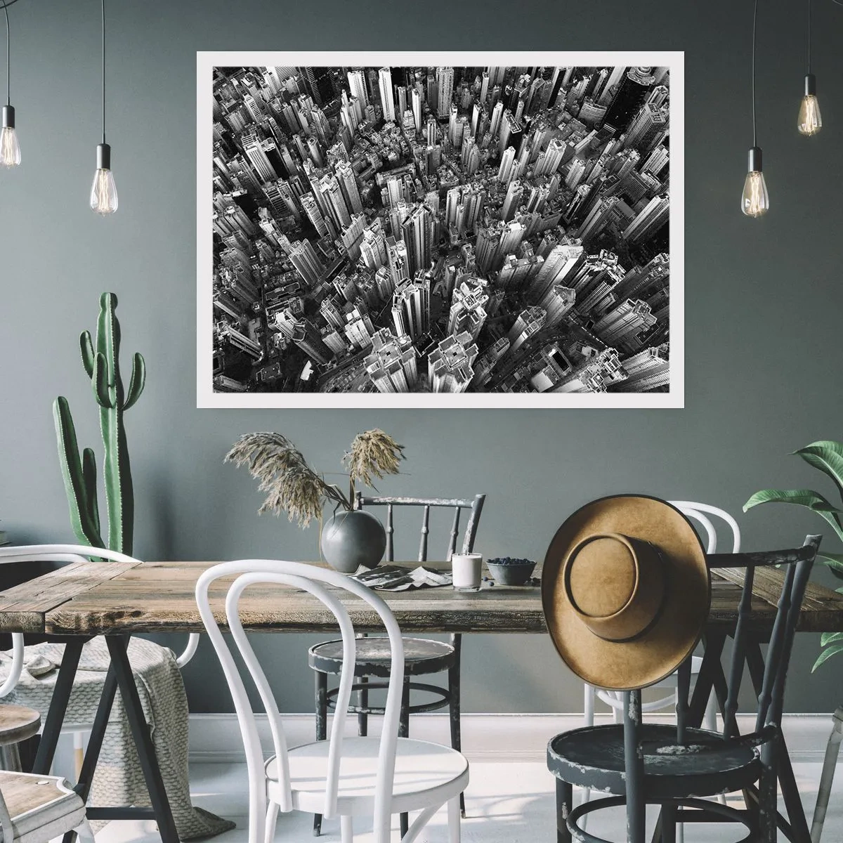 Póster - Vista aérea de la ciudad en blanco y negro - 100x70cm - Cada vez más alto - Decoración de pared moderna para salón y dormitorio ARTTOR