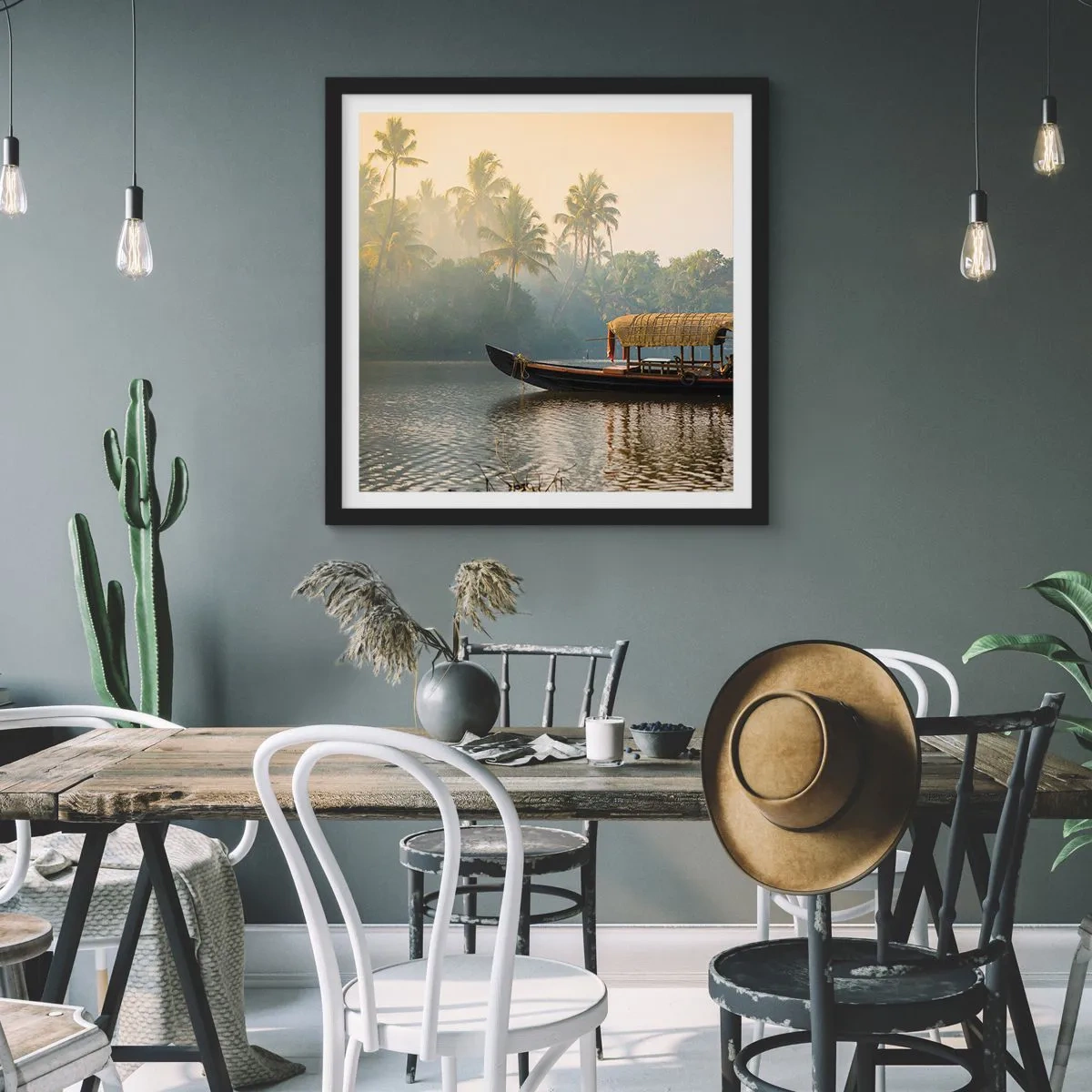 Póster en marco negro - Casa en el río - 30x30 cm