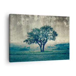 Cuadro sobre lienzo - Impresión de Imagen - Un árbol solitario contra un paisaje brumoso. - 70x50cm - El manzano - Decoración de pared moderna para salón y dormitorio ARTTOR