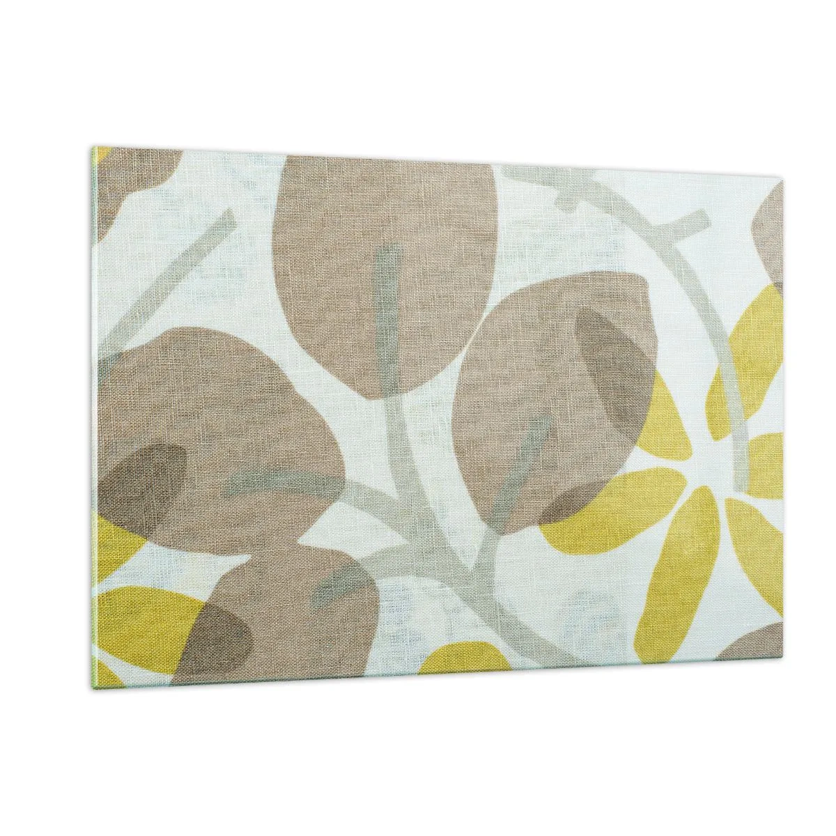 Cuadro sobre vidrio - Impresiones sobre Vidrio - Hojas y flores estilizadas en tonos beige y amarillos pastel. - 120x80cm - Composición a pleno sol - Decoración de pared moderna para salón y dormitorio ARTTOR