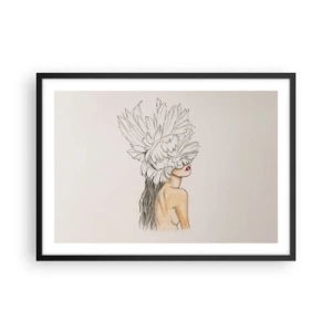 Póster en marco negro - Retrato de una mujer con decoración de plumas en estilo artístico. - 70x50cm - Belleza coronada - Decoración de pared moderna para salón y dormitorio ARTTOR