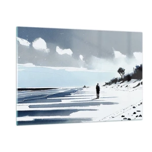 Cuadro sobre vidrio - Impresiones sobre Vidrio - Silueta de una persona solitaria caminando por una playa vacía - 120x80cm - Solo conmigo mismo - Decoración de pared moderna para salón y dormitorio ARTTOR