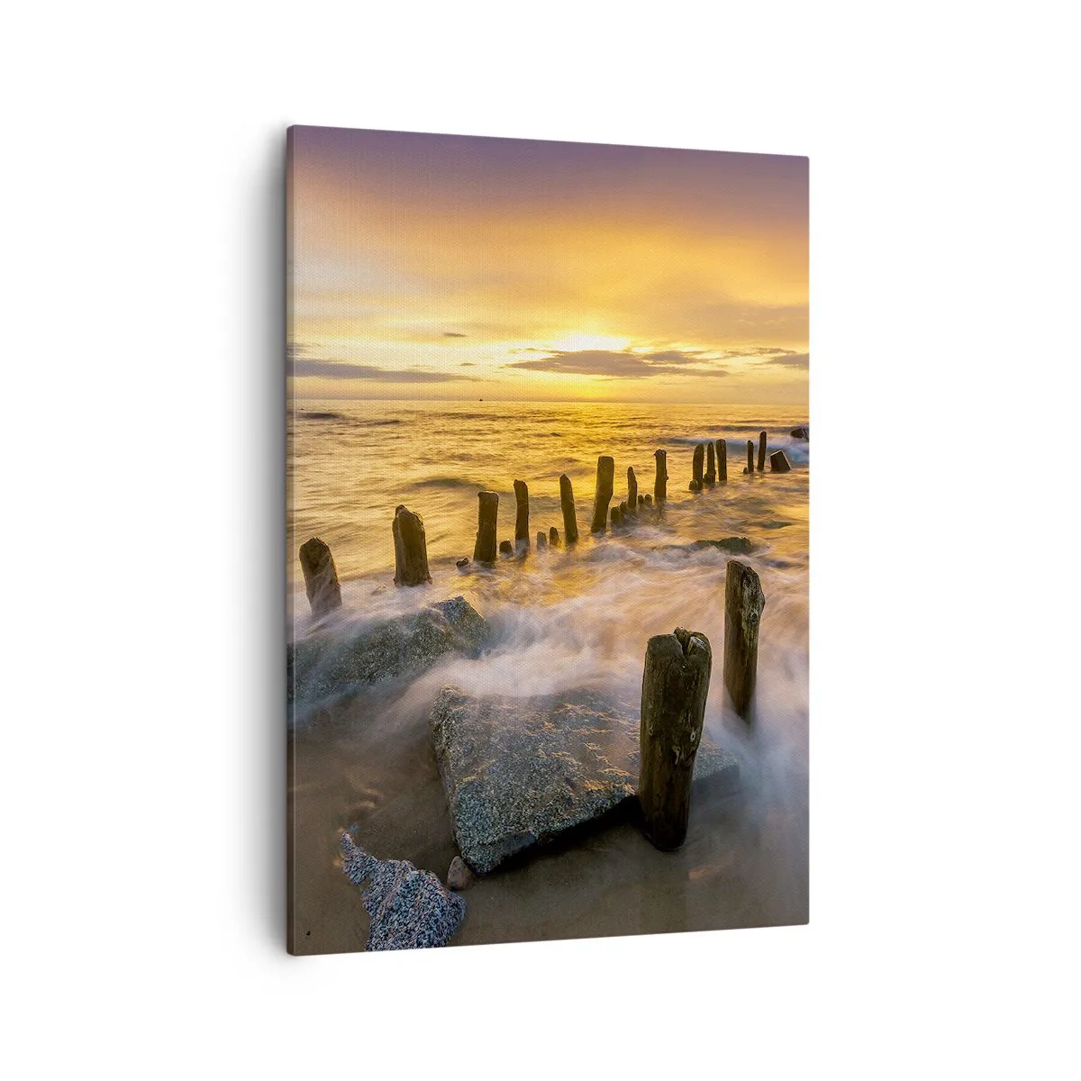 Cuadro sobre lienzo - Impresión de Imagen - Puesta de sol sobre el mar con los restos de un antiguo muelle - 50x70cm - La cruda belleza del Báltico - Decoración de pared moderna para salón y dormitorio ARTTOR
