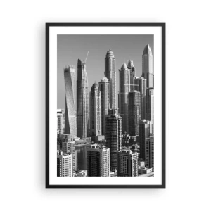 Póster en marco negro - Panorama de la ciudad con modernos rascacielos. - 50x70cm - Ciudad sobre el desierto - Decoración de pared moderna para salón y dormitorio ARTTOR