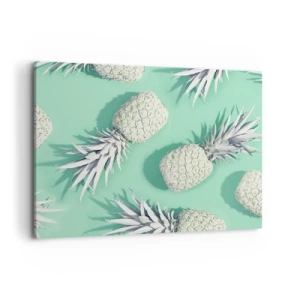 Cuadro sobre lienzo - Impresión de Imagen - Piñas blancas sobre un fondo pastel en estilo minimalista. - 100x70cm - Van bien con la menta - Decoración de pared moderna para salón y dormitorio ARTTOR