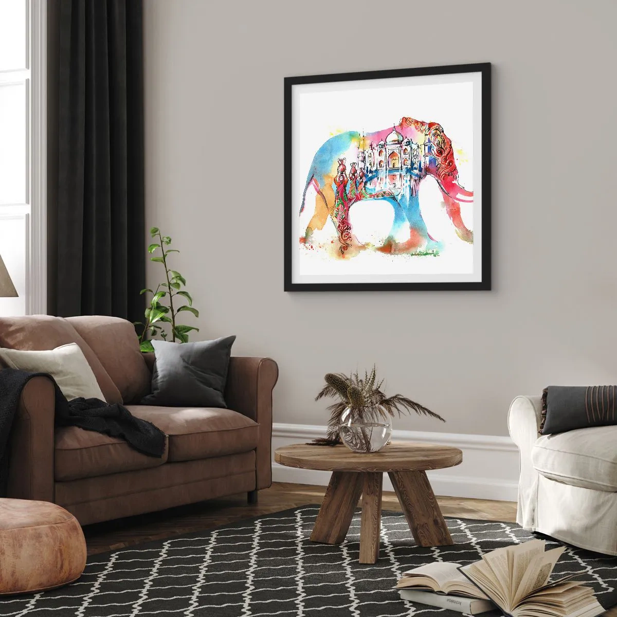 Póster en marco negro - India: el aura del amor - 60x60 cm