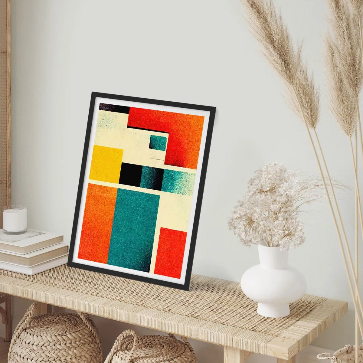 Póster en marco negro - Abstracción geométrica en el estilo modernista - 50x70cm - Abstracción geométrica - buena energía - Decoración de pared moderna para salón y dormitorio ARTTOR