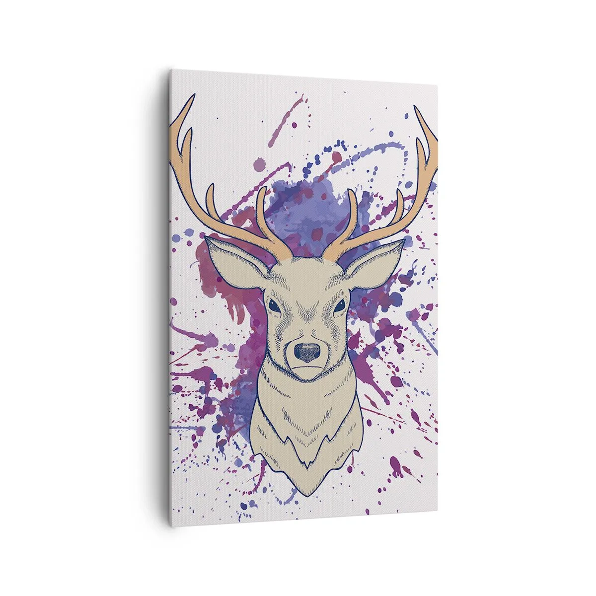 Cuadro sobre lienzo - Impresión de Imagen - Retrato de un ciervo con manchas abstractas en el fondo. - 80x120cm - Valor y equilibrio - Decoración de pared moderna para salón y dormitorio ARTTOR