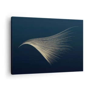 Cuadro sobre lienzo - Impresión de Imagen - Una delicada línea similar a una pluma sobre un fondo azul marino. - 70x50cm - Como el cabello de un ángel - Decoración de pared moderna para salón y dormitorio ARTTOR