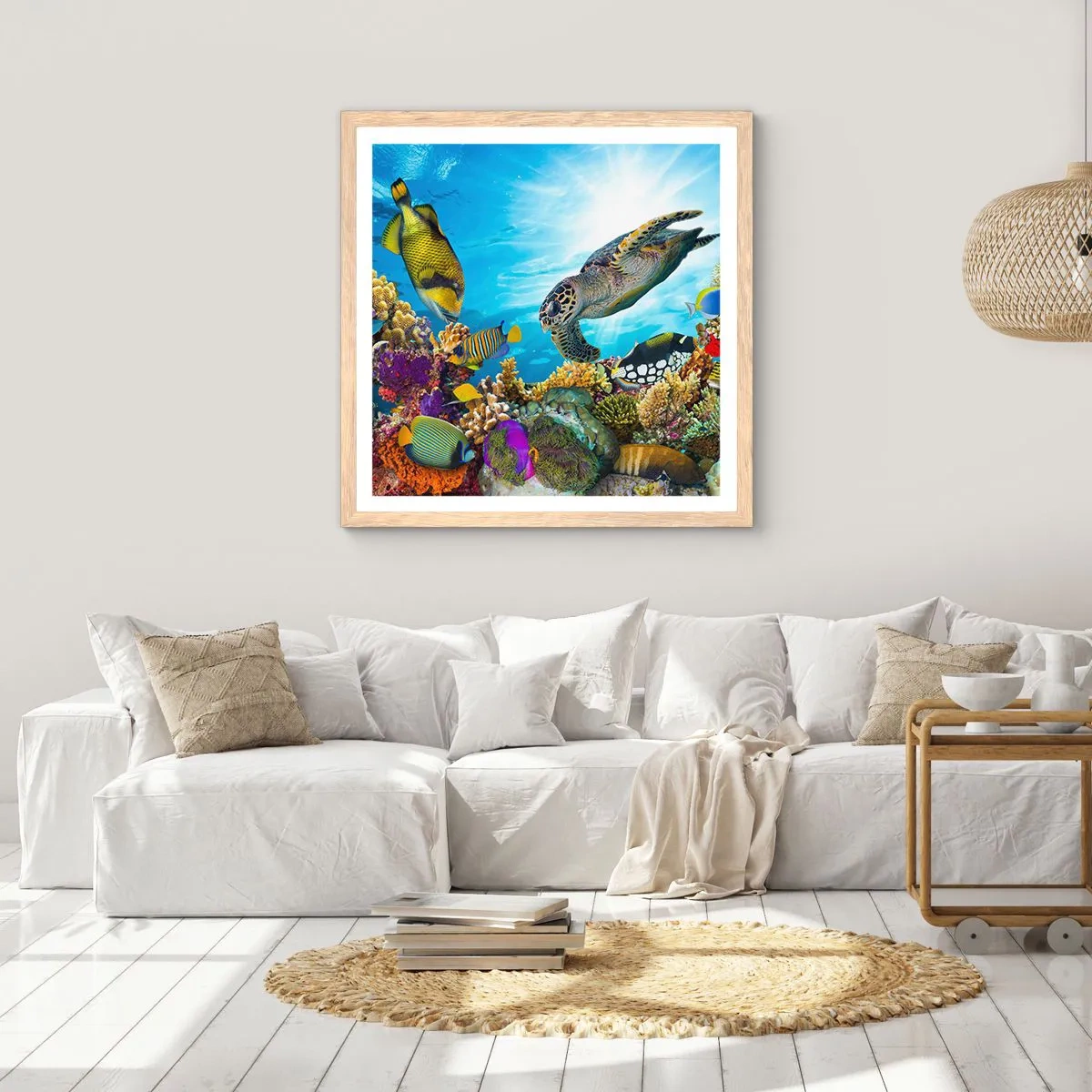 Póster en marco roble claro - Paseo del coral - 60x60 cm
