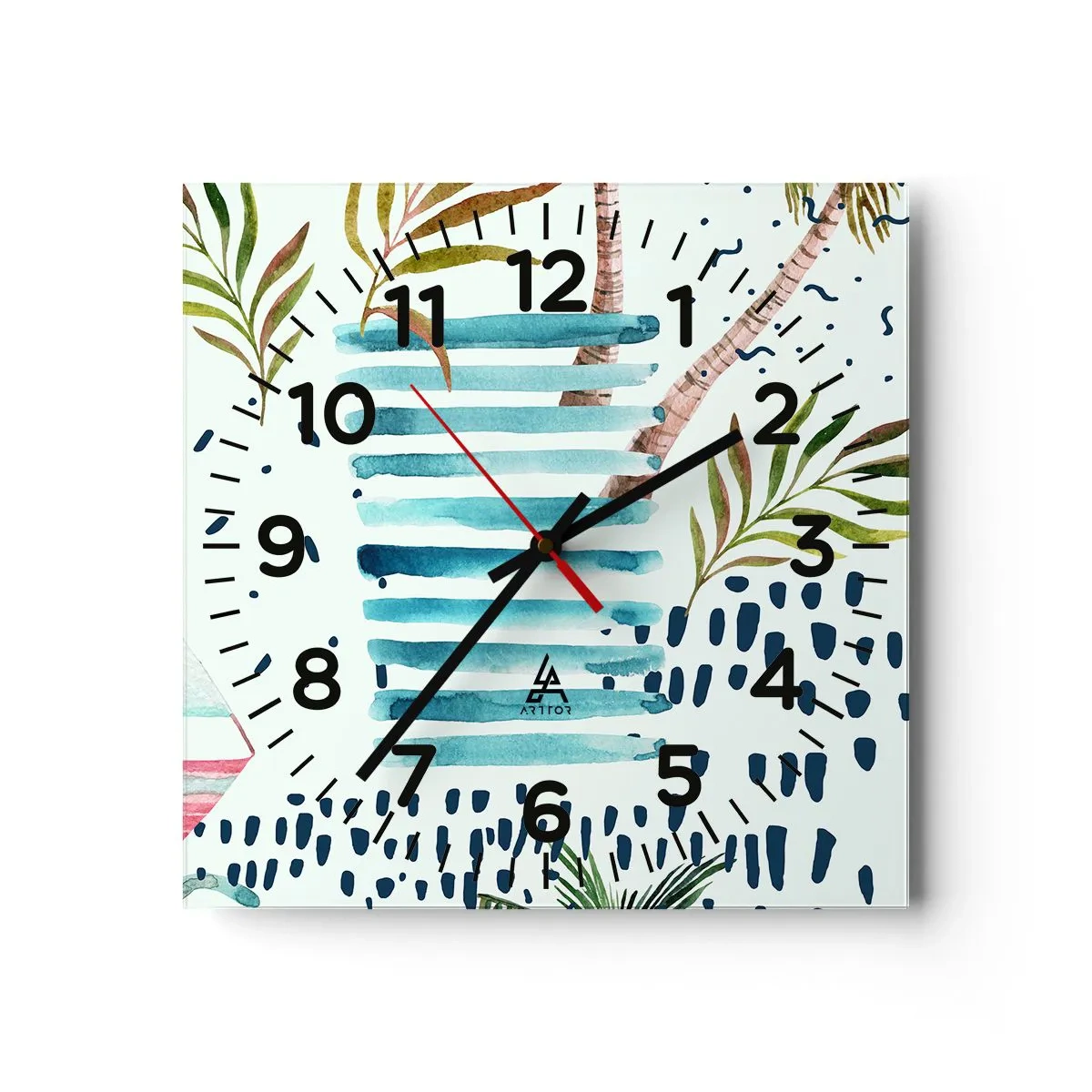 Reloj de pared - Reloj de vidrio - Vacaciones bajo las palmeras - 30x30 cm