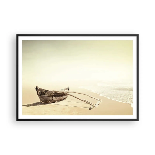 Póster en marco negro - Viejo barco pesquero en una playa de arena - 100x70cm - Un recuerdo de los mares del sur - Decoración de pared moderna para salón y dormitorio ARTTOR