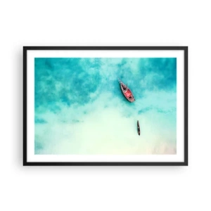 Póster en marco negro - Barcos en aguas turquesas vistos a vista de pájaro - 70x50cm - Porque en las playas de Zanzíbar, cuando las aguas se desbordan... - Decoración de pared moderna para salón y dormitorio ARTTOR