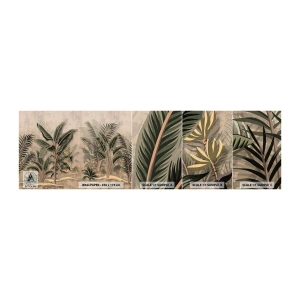 Muestra de fotomural autoadhesivo Deluxe Sticker - Grabados de estilo colonial - Bosque tropical, Palmera de cocos, Banano - 100x30 cm