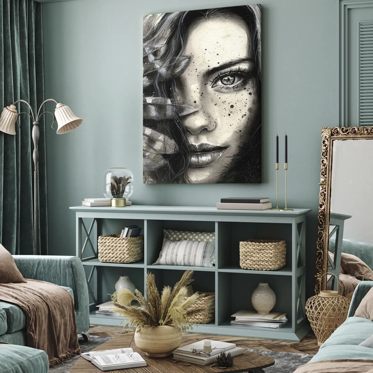 Cuadro sobre lienzo - Impresión de Imagen - Retrato artístico de una mujer con detalles abstractos. - 80x120cm - Belleza salvaje - Decoración de pared moderna para salón y dormitorio ARTTOR