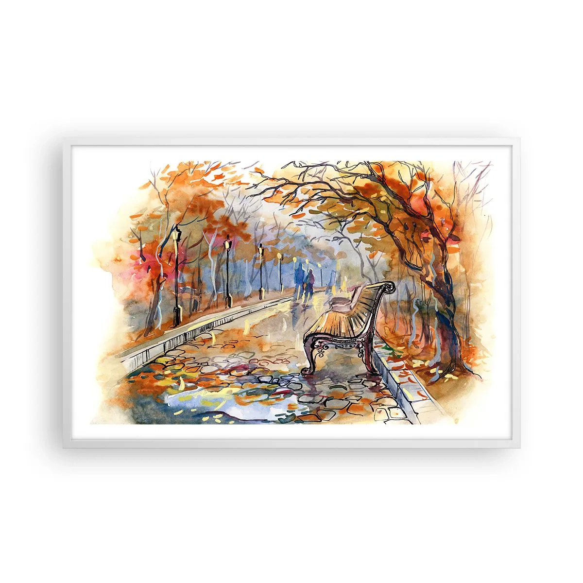 Póster en marco blanco - Caminemos juntos hacia el otoño - 91x61 cm