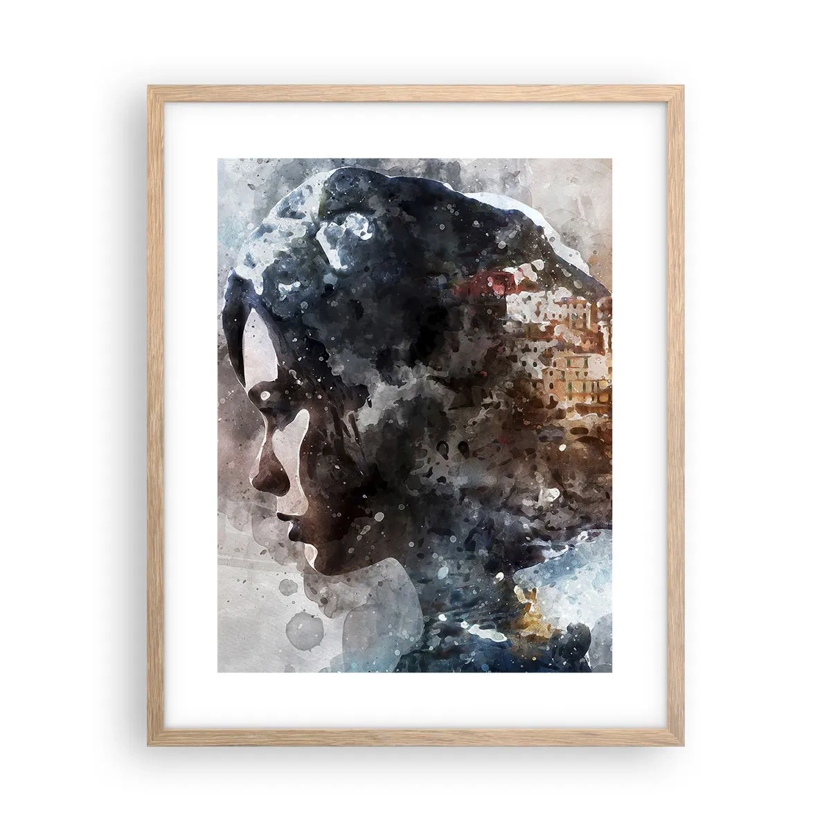 Póster en marco roble claro - Una historia sobre una niña con una ciudad de fondo - 40x50 cm