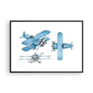 Póster en marco negro - Aviones retro azules - 100x70cm - Un ganador nato - Decoración de pared moderna para salón y dormitorio ARTTOR