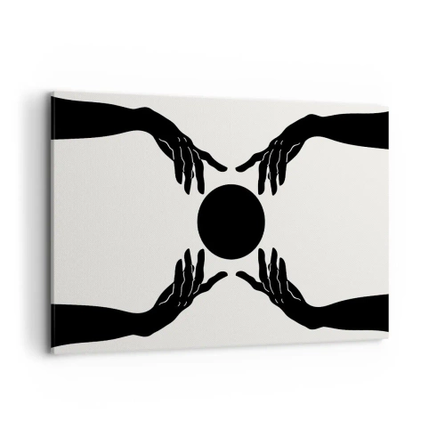 Cuadro sobre lienzo - Impresión de Imagen - Manos negras en una composición simétrica con una pelota. - 120x80cm - Una señal secreta - Decoración de pared moderna para salón y dormitorio ARTTOR