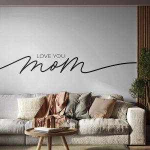 Fotomural Premium Sand - Inscripción minimalista "Te amo, mamá" sobre un fondo blanco - 100x70cm - Gran emoción - Decoración de pared moderna para salón y dormitorio ARTTOR