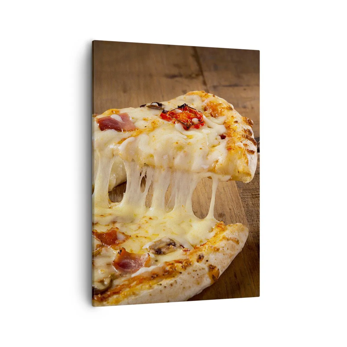 Cuadro sobre lienzo - Impresión de Imagen - Pizza con queso fibroso - 50x70cm - Una obra maestra del arte italiano - Decoración de pared moderna para salón y dormitorio ARTTOR