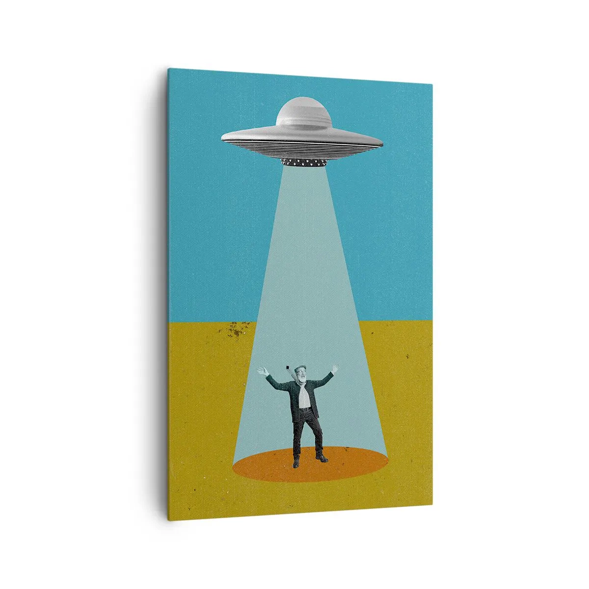 Cuadro sobre lienzo - Impresión de Imagen - Un hombre a la luz de un OVNI sobre el fondo de un paisaje colorido. - 80x120cm - Un encuentro cercano - Decoración de pared moderna para salón y dormitorio ARTTOR