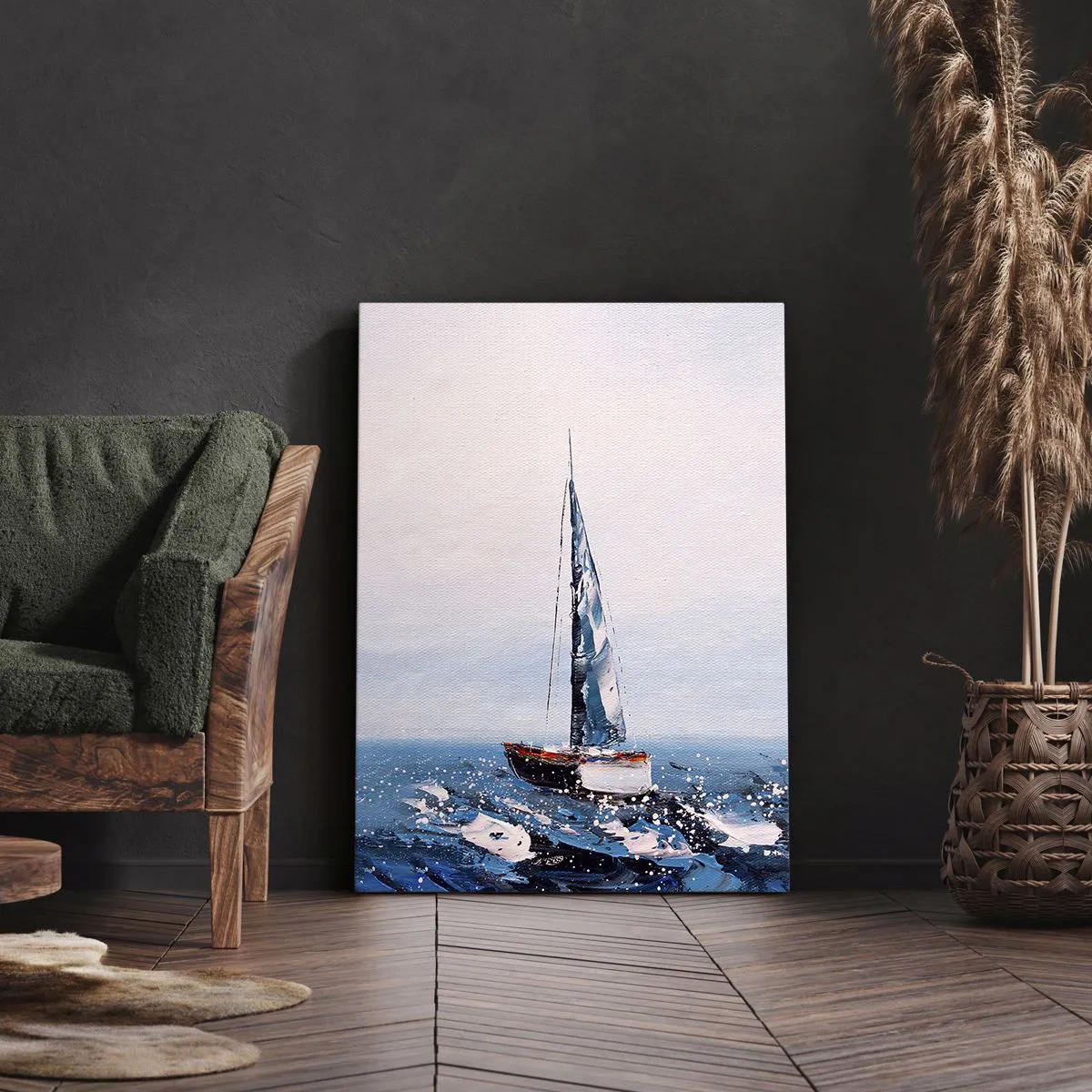 Cuadro sobre lienzo - Impresión de Imagen - Veleros en un mar tempestuoso en una composición pictórica - 50x70cm - Hermandad del viento - Decoración de pared moderna para salón y dormitorio ARTTOR