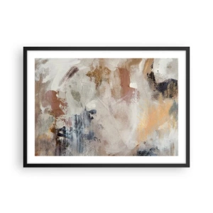 Póster en marco negro - Manchas abstractas en tonos apagados de beige y dorado. - 70x50cm - Abstracción brumosa - Decoración de pared moderna para salón y dormitorio ARTTOR