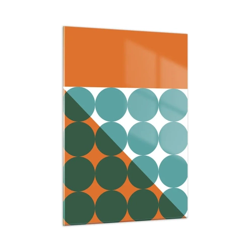 Cuadro sobre vidrio - Impresiones sobre Vidrio - Composición geométrica abstracta con círculos y un triángulo. - 50x70cm - Hacia arriba y en diagonal - Decoración de pared moderna para salón y dormitorio ARTTOR