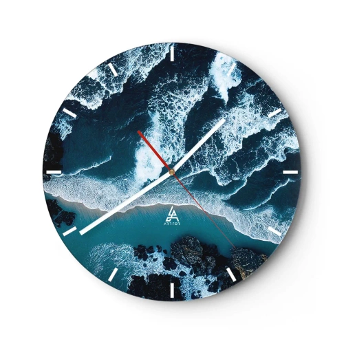 Reloj de pared - Reloj de vidrio - Olas rompiendo en la orilla vistas desde una vista de pájaro - 30x30cm - Rodeadas por las olas - Decoración de pared moderna para salón, cocina y dormitorio ARTTOR