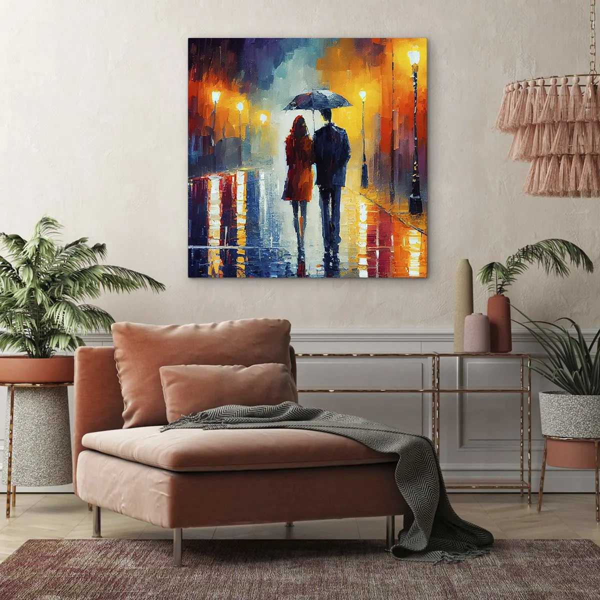 Cuadro sobre lienzo - Impresión de Imagen - Juntos en una noche llena de color - 70x70 cm