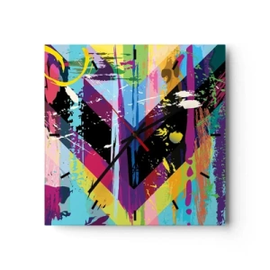 Reloj de pared - Reloj de vidrio - Patrón abstracto con formas geométricas coloridas - 30x30cm - De arriba a abajo - Decoración de pared moderna para salón y dormitorio ARTTOR