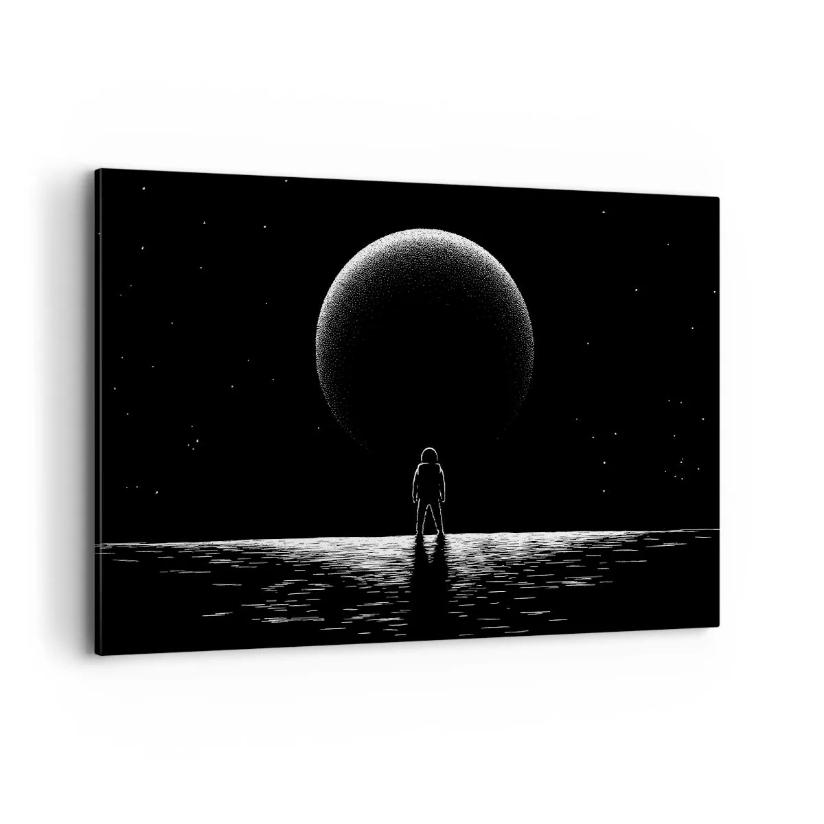 Cuadro sobre lienzo - Impresión de Imagen - Un astronauta con el telón de fondo de un gran planeta en el espacio exterior. - 120x80cm - Cara a cara - Decoración de pared moderna para salón y dormitorio ARTTOR