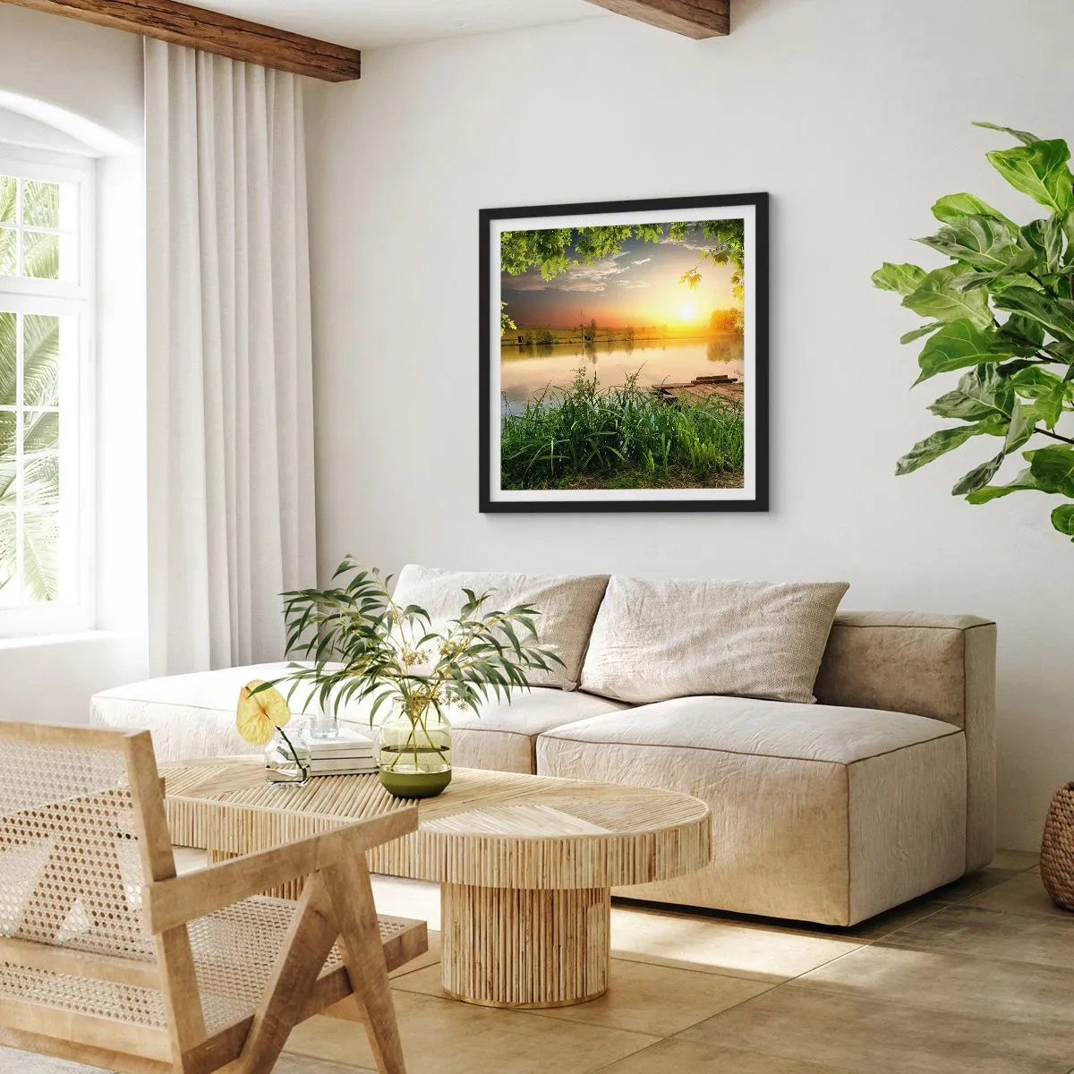 Póster en marco negro - Paisaje en un marco verde - 30x30 cm